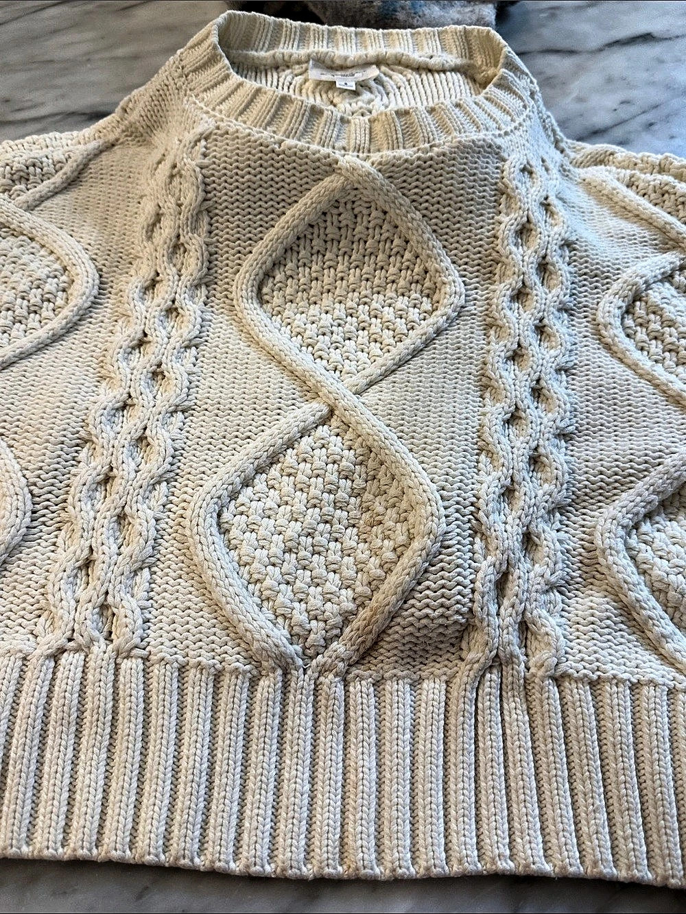 Line & Dot Cream Knit Geometric Sweater